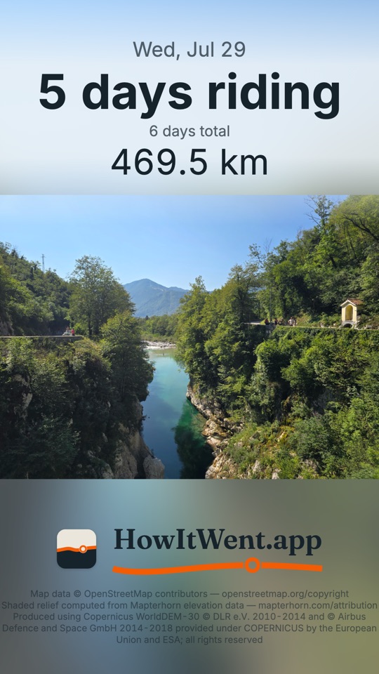 The same title card over a photograph of the Soča gorge, its green water between wooded cliffs.